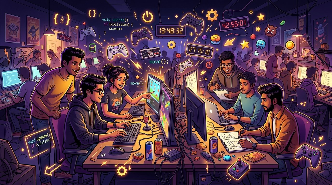 Indian game jam event — developers collaborating on prototypes